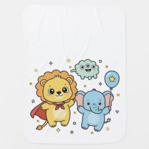 Cute Superhero Lion and Elephant Friends Cartoon Baby Blanket