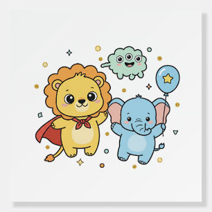 Cute Superhero Lion and Elephant Friends Cartoon Foam Board