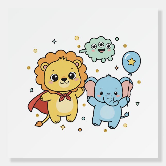 Cute Superhero Lion and Elephant Friends Cartoon Foam Board (Front)