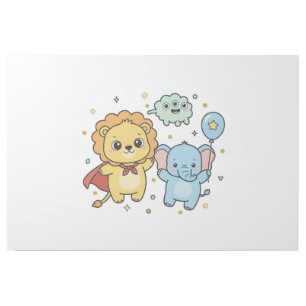 Cute Superhero Lion and Elephant Friends Cartoon Gallery Wrap