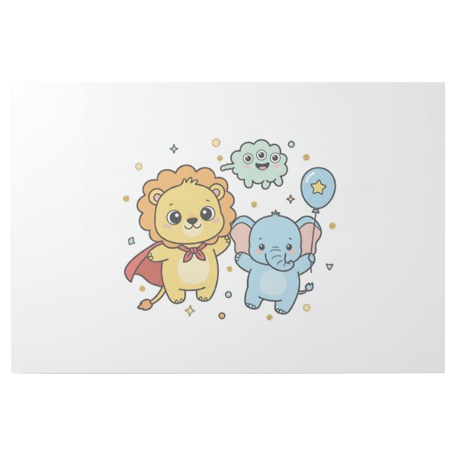 Cute Superhero Lion and Elephant Friends Cartoon Gallery Wrap (Front)