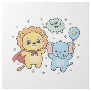 Cute Superhero Lion and Elephant Friends Cartoon Gallery Wrap