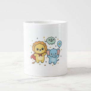 Cute Superhero Lion and Elephant Friends Cartoon Giant Coffee Mug
