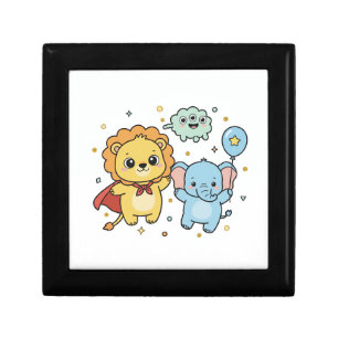 Cute Superhero Lion and Elephant Friends Cartoon Gift Box