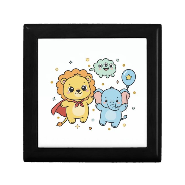 Cute Superhero Lion and Elephant Friends Cartoon Gift Box (Front)