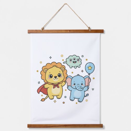 Cute Superhero Lion and Elephant Friends Cartoon