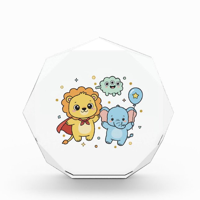 Cute Superhero Lion and Elephant Friends Cartoon Photo Block (Front)