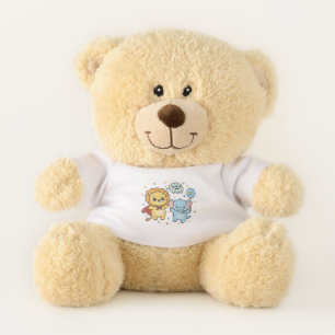 Cute Superhero Lion and Elephant Friends Cartoon Teddy Bear