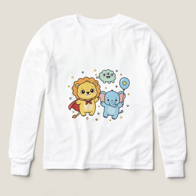 Cute Superhero Lion and Elephant Friends Cartoon Tri-Blend Shirts (Design Front)