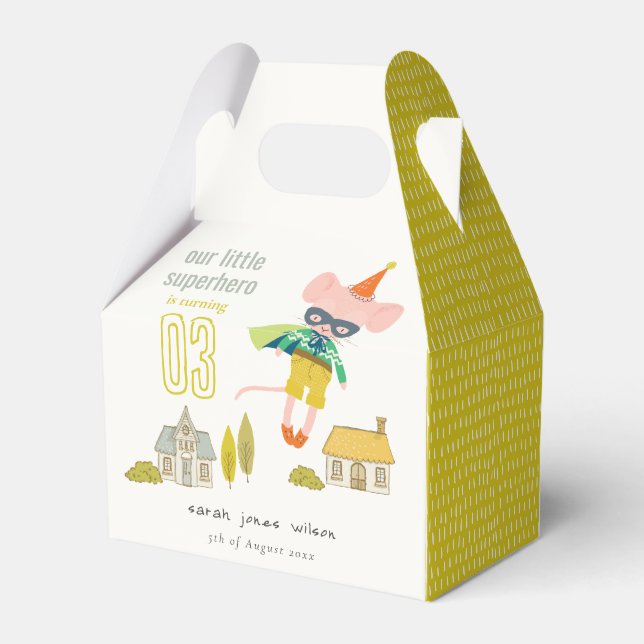 Cute Superhero Mouse Fun Kids Photo Birthday Favor Boxes (Back Side)