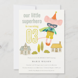 Cute Superhero Mouse Fun Kids Photo Birthday Invitation