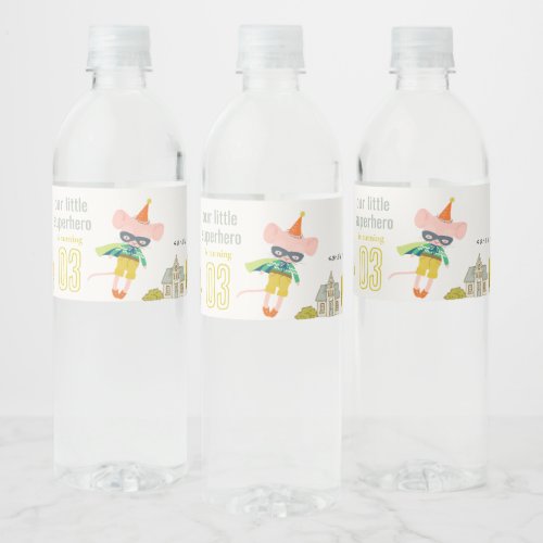 Cute Superhero Mouse Fun Kids Photo Birthday Water Bottle Label
