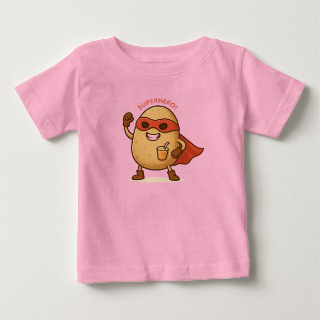 Cute Superhero Potato Cartoon Graphic Baby  Baby T-Shirt (Front)