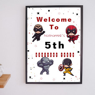 Cute superhero’s Birthday welcome sign