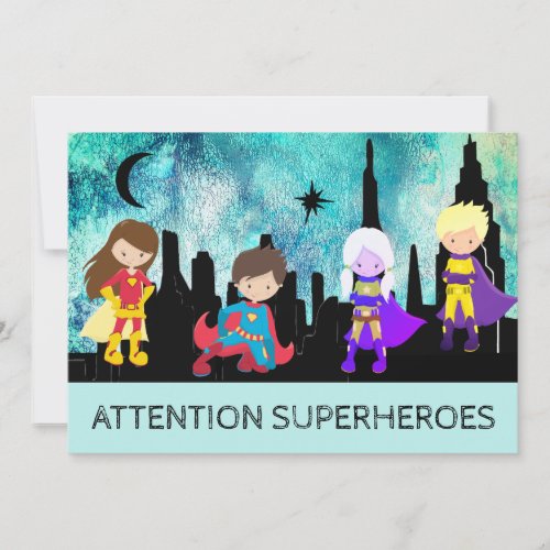 *~*  Cute SUPERHEROS Kids Birthday Party Invitation