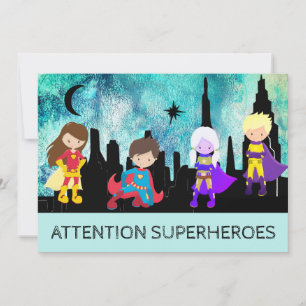 *~* Cute SUPERHEROS Kids Birthday Party Invitation