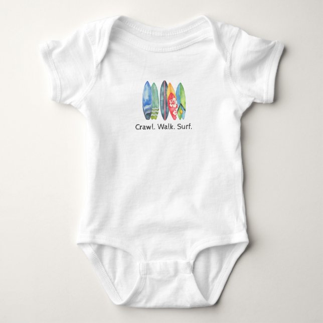 Cute Surfboard Baby Crawl Walk Surf One Piece Gift Baby Bodysuit (Front)