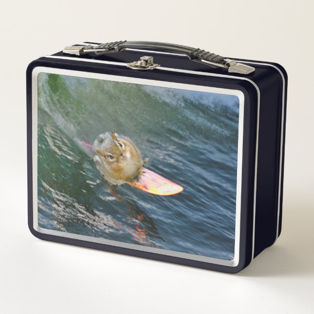 Cute Surfing Chipmunk Metal Lunch Box (Front)