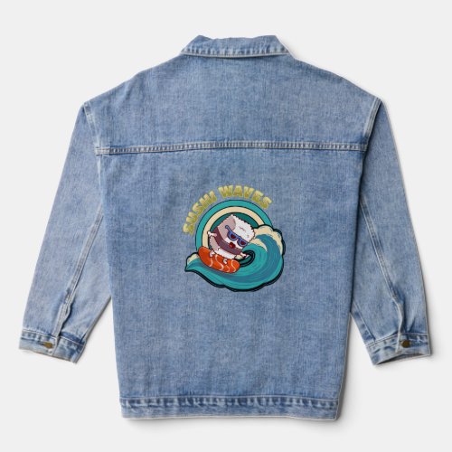 Cute surfing Kawaii Sushi Denim Jacket