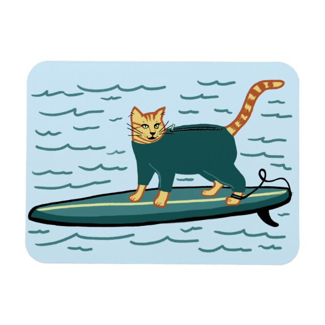 Cute Surfing Kitty Cat Magnet (Horizontal)