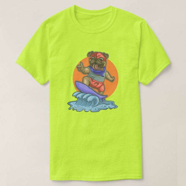 Cute Surfing Pug T-Shirt (Design Front)
