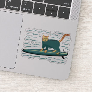 Cute Surfing Tabby Cat Sticker