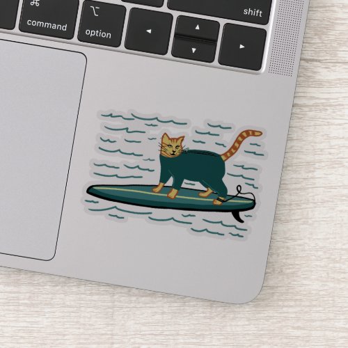 Cute Surfing Tabby Cat Sticker