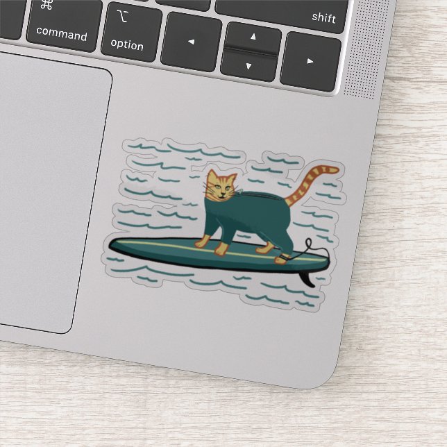 Cute Surfing Tabby Cat Sticker (Detail)