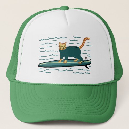 Cute Surfing Tabby Cat Trucker Hat