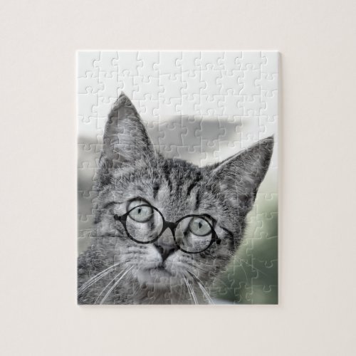 Cute Surprised Cat with Glasses Puzzle