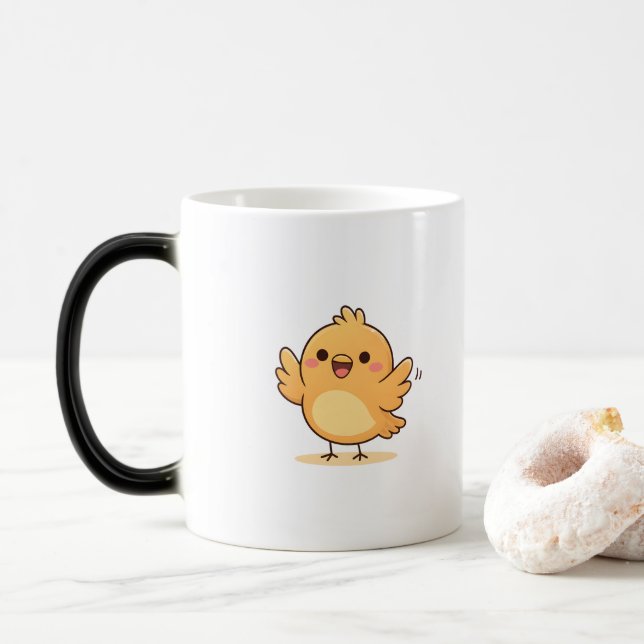 Cute Surprised Chick Minimal Cartoon Color Morph Mug (With Donut)