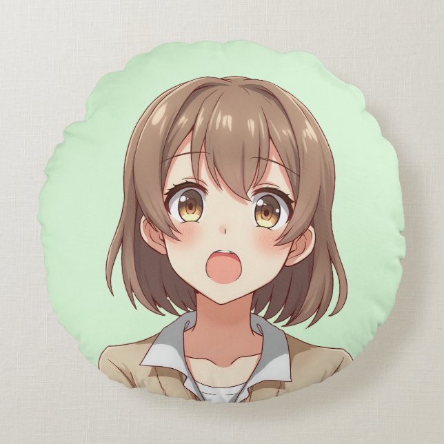 Cute surprised expression girl anime cushion (Front)