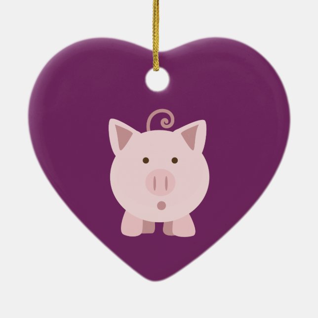 Cute Surprised Pig Ceramic Ornament (Back)