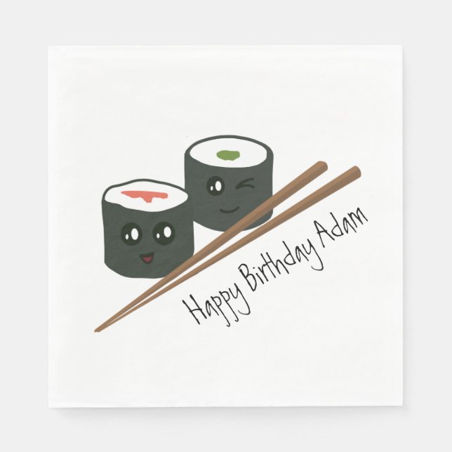 Cute Sushi Addict Kawaii Character Name Birthday  Napkins (Front)