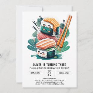 Cute Sushi Adventure Kids Birthday Invitation
