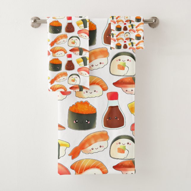 Cute Sushi Bath Towel Set (Insitu)