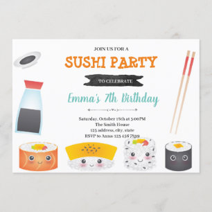 Cute Sushi birthday party invitation