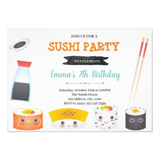 Cute Sushi birthday party invitation