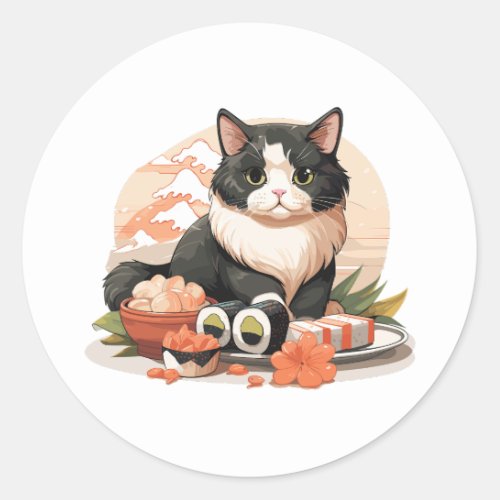 Cute Sushi Cat Classic Round Sticker