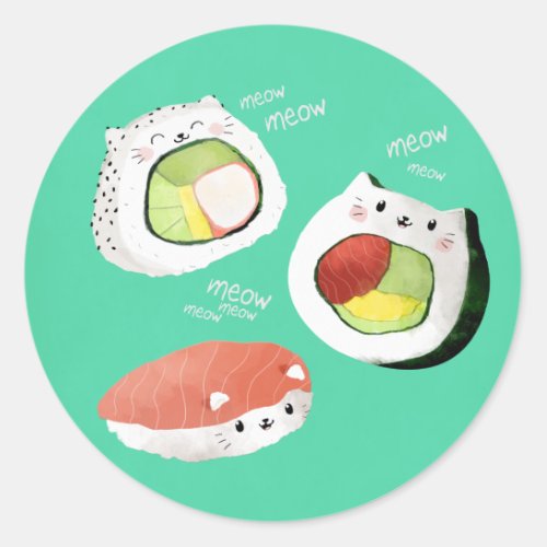 Cute Sushi Cat Classic Round Sticker
