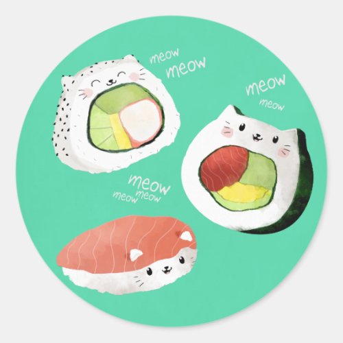 Cute Sushi Cat Classic Round Sticker
