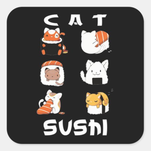 Cute Sushi Cat Japanese Food Square Sticker