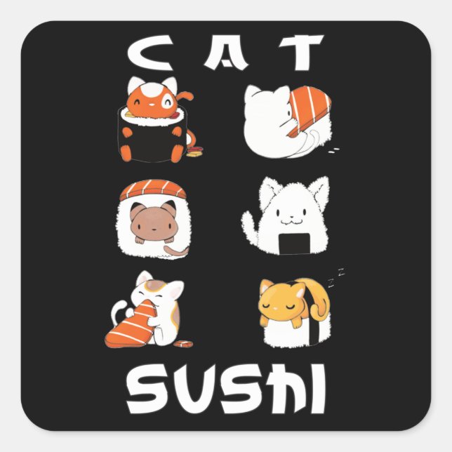 Cute Sushi Cat Japanese Food Square Sticker (Front)