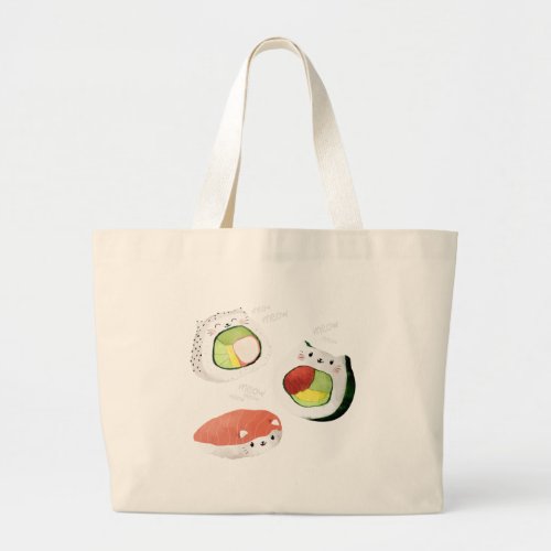 Cute Sushi Cat Large Tote Bag