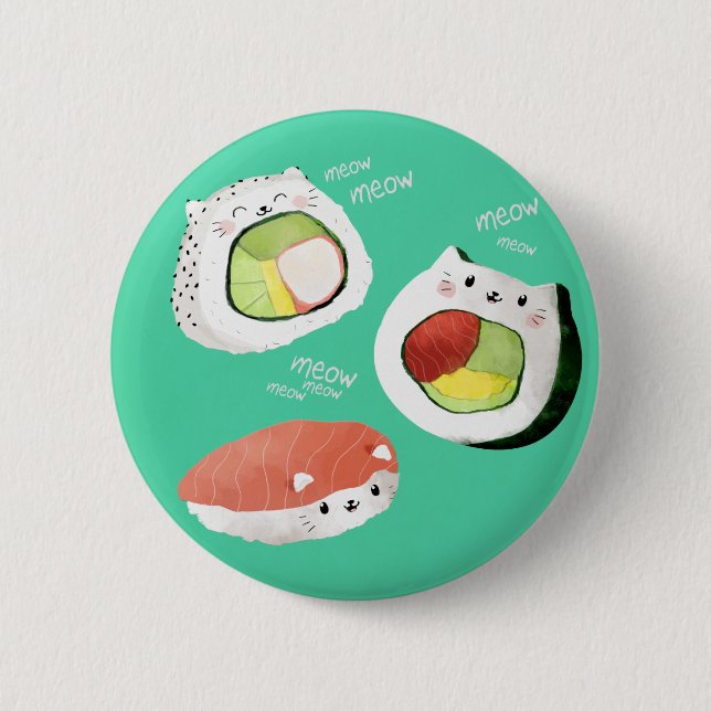 Cute Sushi Cat Pinback Button (Front)