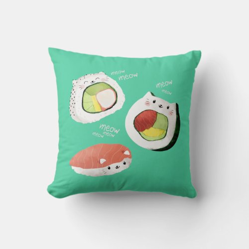 Cute Sushi Cat Throw Pillow
