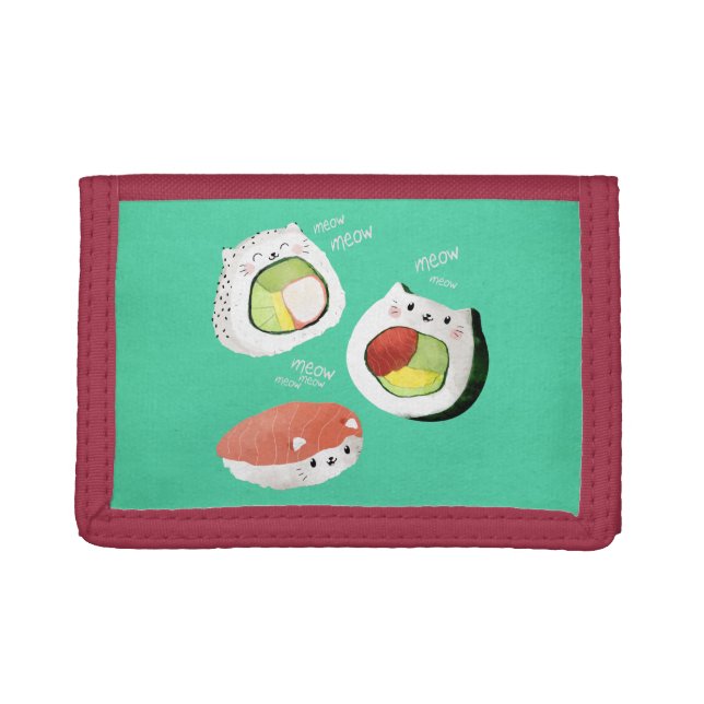Cute Sushi Cat Tri-fold Wallet (Front)