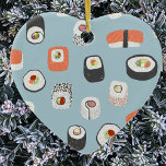 Cute Sushi Ceramic Ornament<br><div class="desc">Show your love of sushi,  nigiri and maki rolls with this fun alternative Christmas ornament.
Try the other shapes to see which you prefer,  or order a variety for cohesive decor!</div>