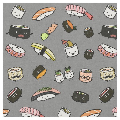 Cute Sushi Characters | Funny Kawaii Patterned Fabric | Zazzle