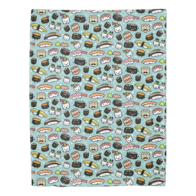 Cute Sushi Characters | Kawaii Sushi Patterned Duvet Cover (Front)